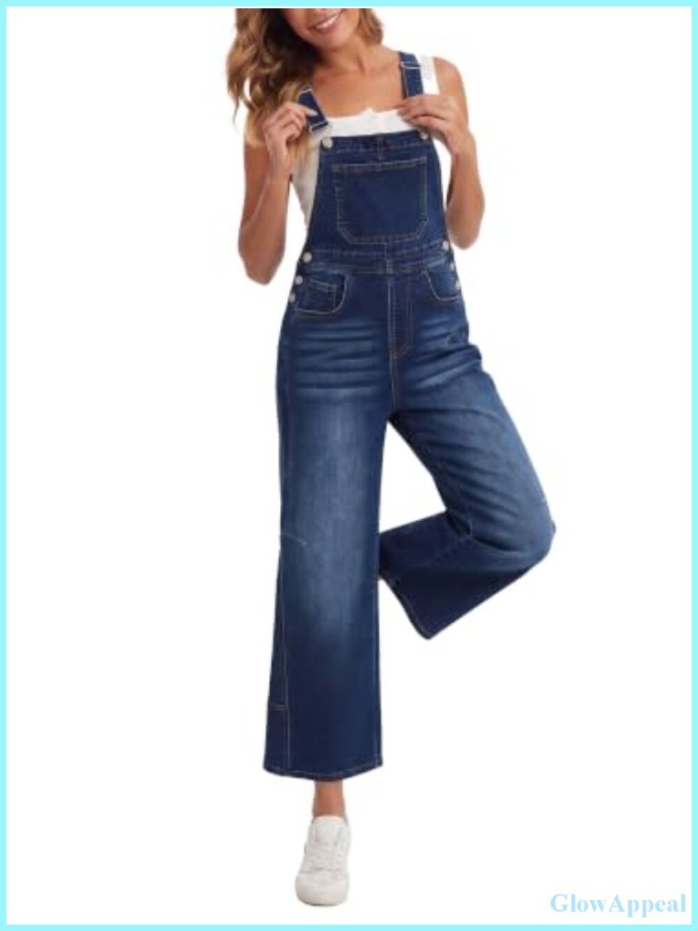 Women's Baggy Wide Leg Denim Overalls High Waist with Pockets Adjustable Straps